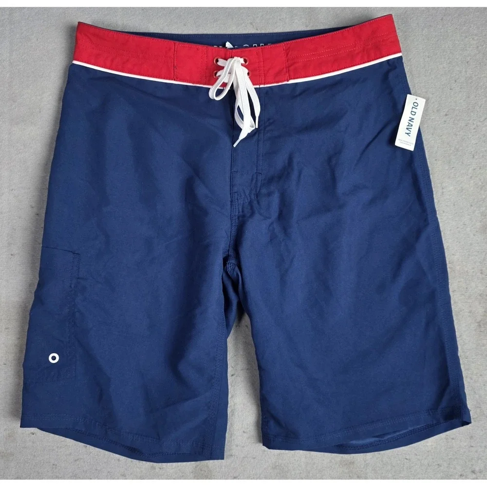 NWT Men's Old Navy California Board Shorts Sz 32 Blue UPF 40 Drawstring Waist